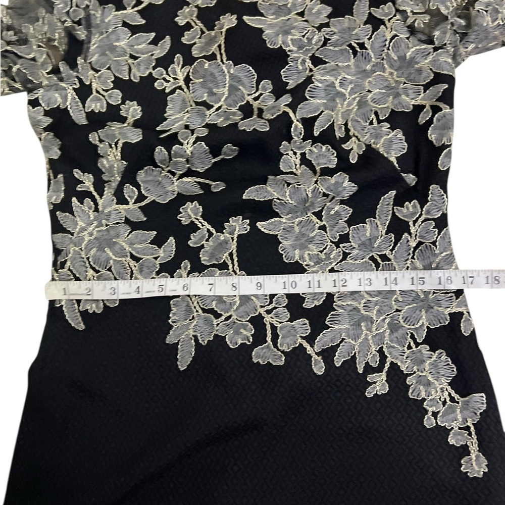 Tadashi Shoji Size 8 Black Lace Embroidered Dress Long Textured - Picture 8 of 16